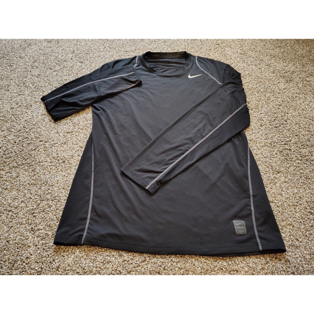 Nike Pro Dri-FIT Fitted Long Sleeve Shirt Black Mens Large Training Top 445591
